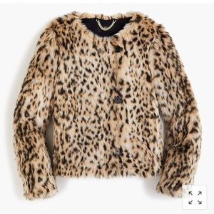 J. Crew Cropped Faux Fur Coat in Snow Leopard
